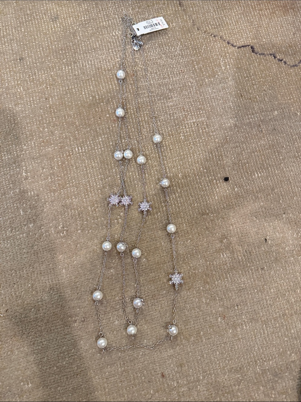 Talbots Silver Tone Necklace with White Pearls and Sparkling Star Accents